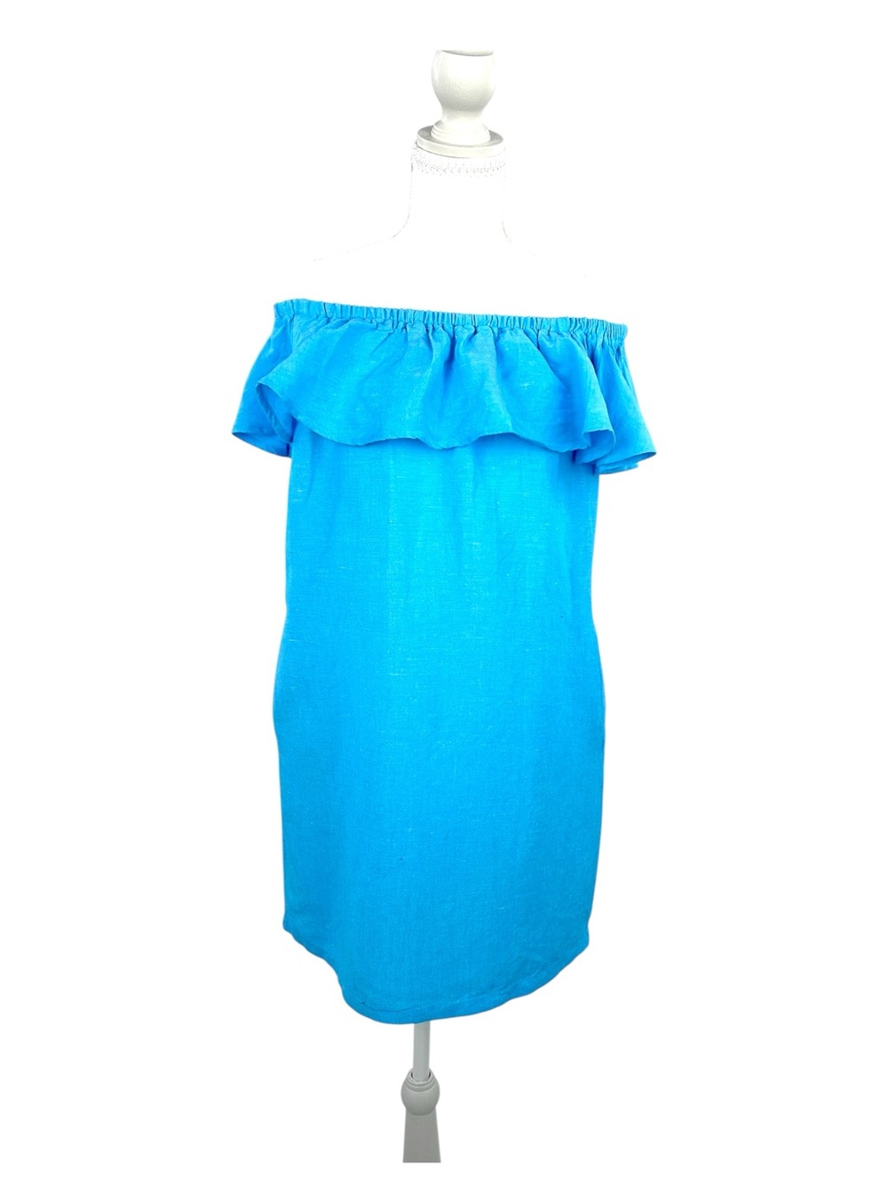 Tommy Bahama Turquoise Off Shoulder Linen Blend Ruffle Dress Small Resort